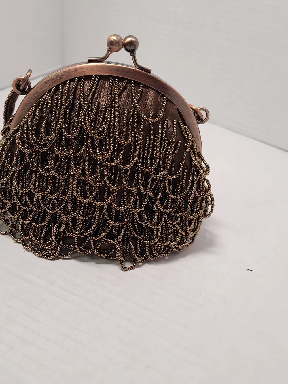 Vintage La Regale Bronze Copper Beaded Evening Bag Clasp Clutch Purse